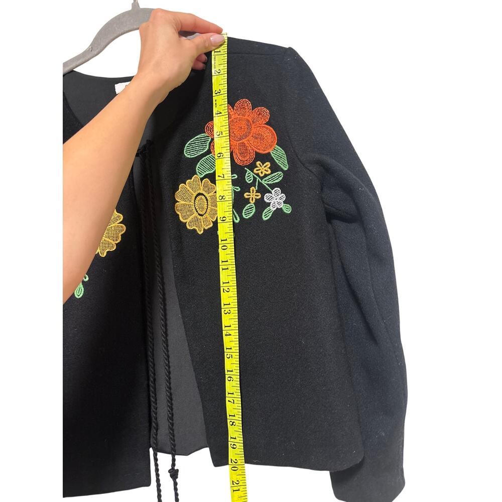 Global Colours Women's Black Embroidered Wool Blend Tie Front Jacket S - Picture 6 of 9
